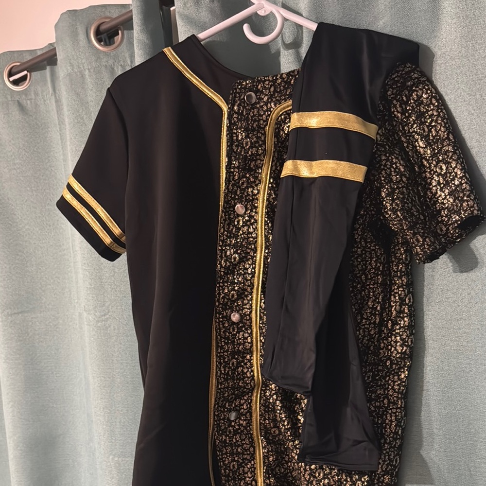 Black&Gold Hiphop Costume Glitter Button Up W/Leggings XL